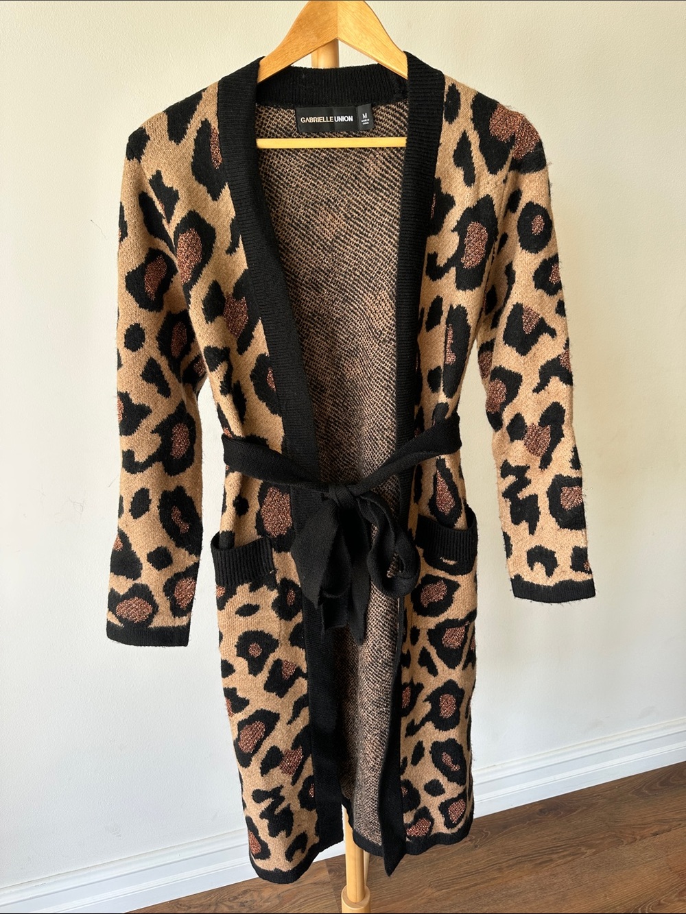 Gabrielle Union Leopard Print Long Cardigan - Tan & Black